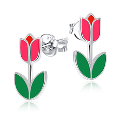 Pink Tulip Silver Ear Stud STS-3467